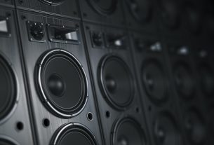 Multimedia acoustic sound speaker system. Music concept backgr
